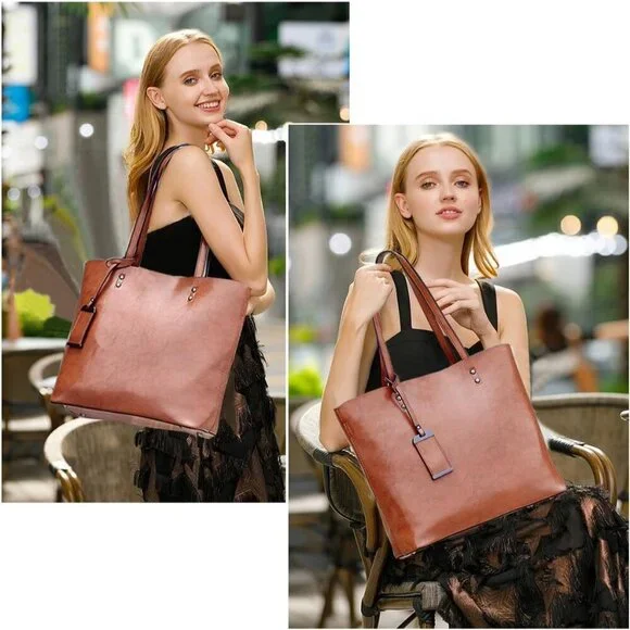 Elegant Women's Top Handle Satchel Handbag in Greased Leather - Chic Daily Use